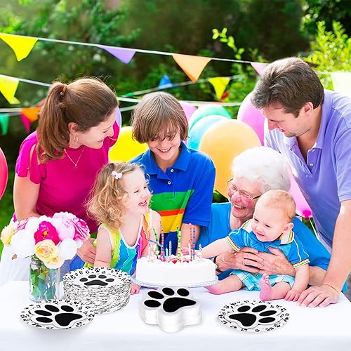 Miniatura 5 de Whaline Servilletas de papel de pata de perro de 6.5 pulgadas, servilletas con estampado de patas de mascota, color blanco y negro, servilletas