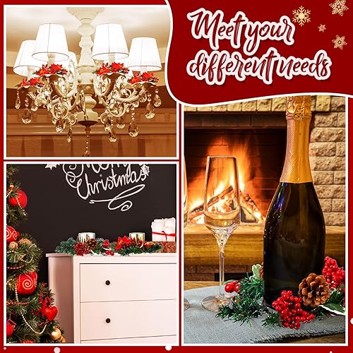 Miniatura 5 de Ceenna Juego de 24 portavelas de Navidad con anillos de vela de Navidad, 12 portavelas votivas de vidrio, 12 anillos de velas, coronas, adorno de