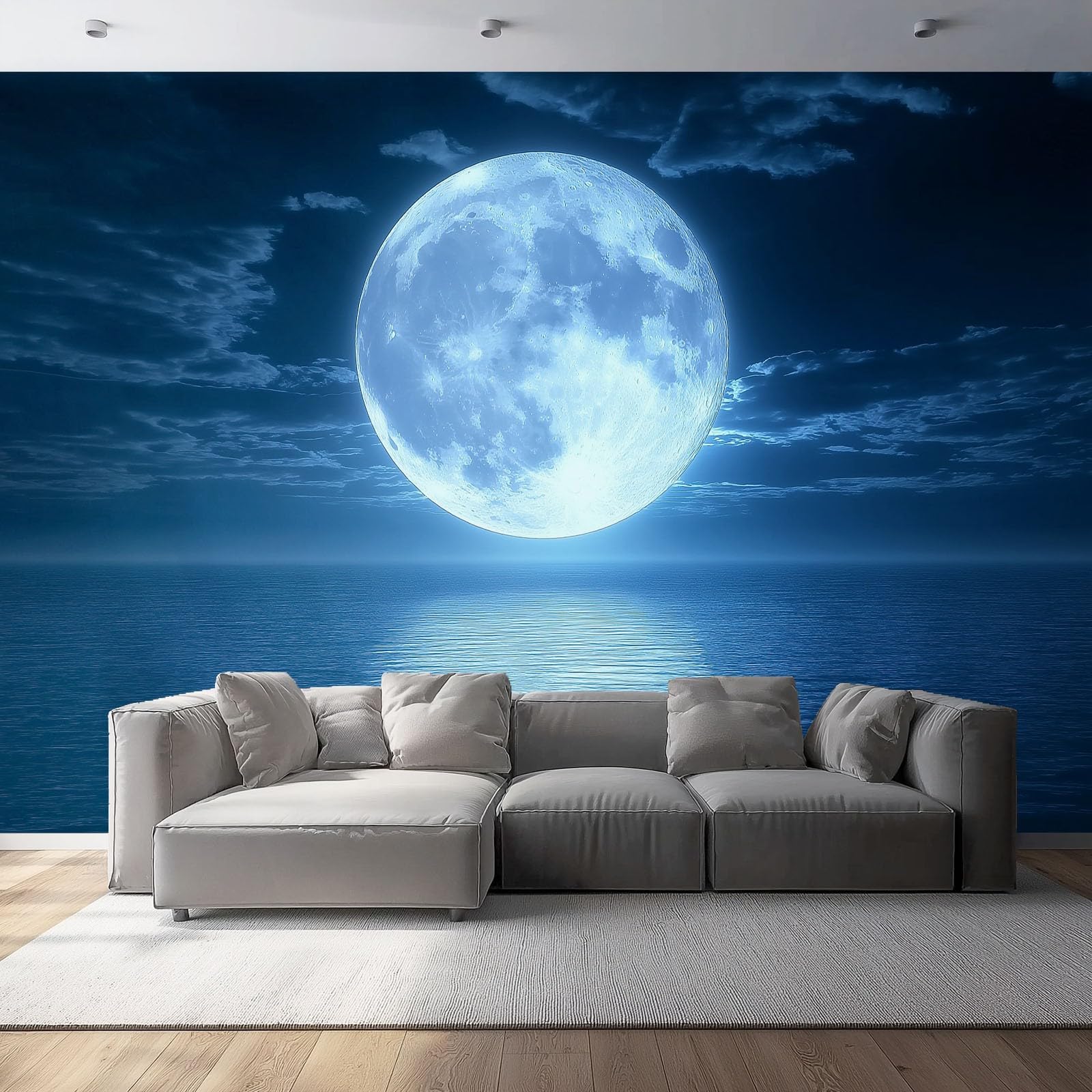 3D Fotomurale Murales Paesaggio fantasy misterioso Carta Parati Adesiva, Chiaro di luna naturale sul lago Non Tessuto Decorazione Parete, 300 x 210 cm Parete Camera da Letto Pareti Murale