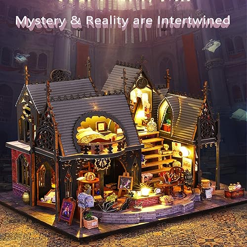 Miniatura 6 de Kisoy Casa de muñecas en miniatura con kit de muebles, modelo de casa hecha a mano para adolescentes y adultos, regalo (Luna Magic House)