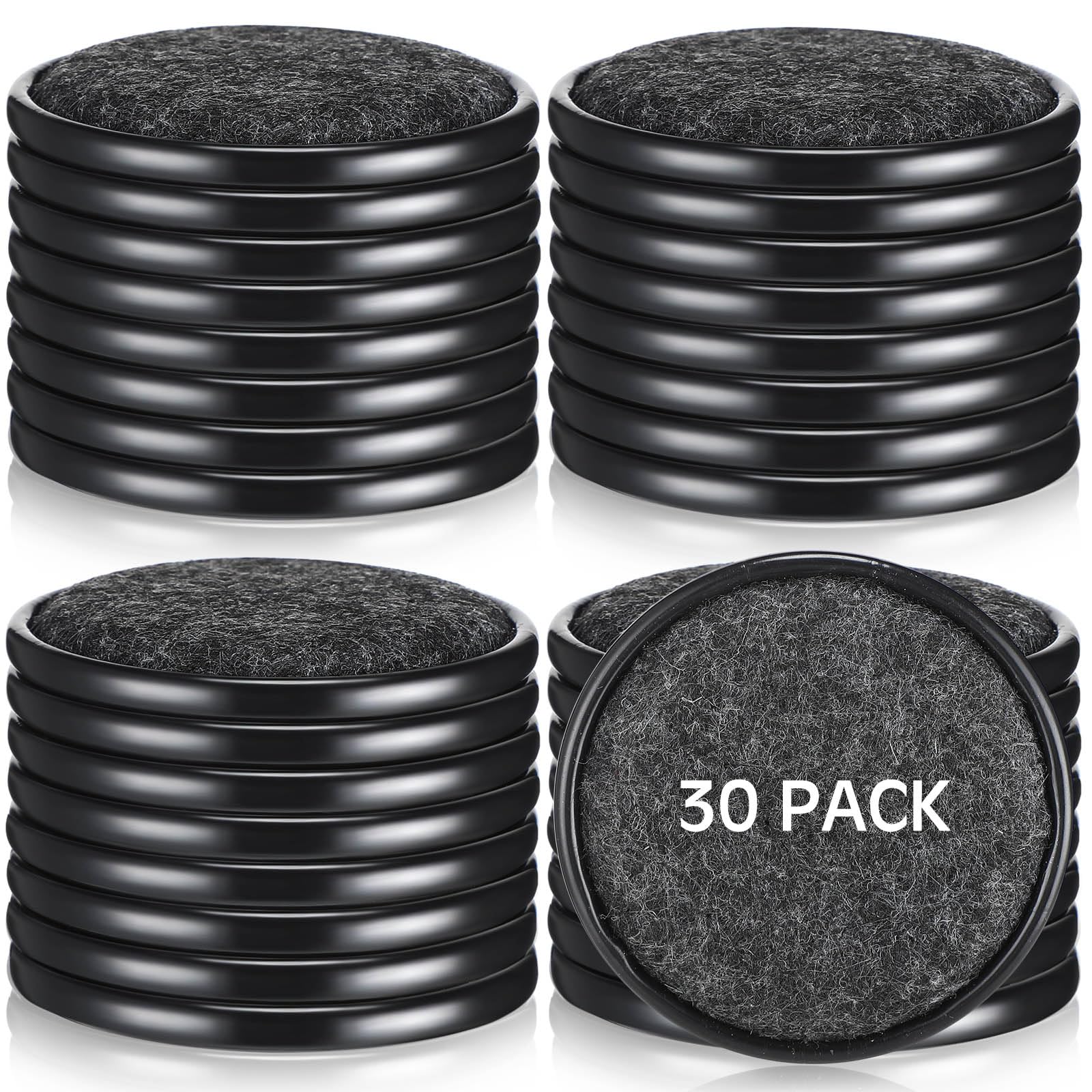 30 Pcs Felt Furniture Sliders Hardwood Floors Reusable Furniture Pads Furniture Caster Cups Moving Furniture Leg Protectors for Tile Laminate Floor Protector, Black (Round)
