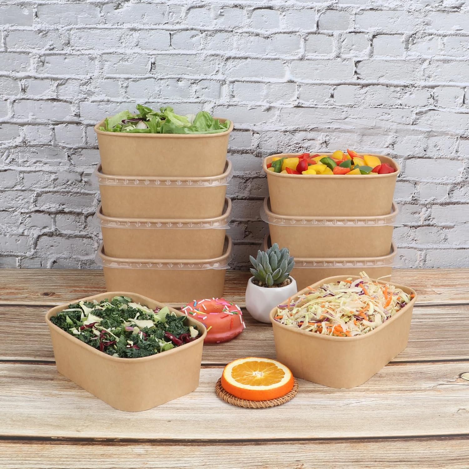 28 oz Disposable Kraft paper bowls with lids, Rectangle Food containers Soup Bowls Party Supplies Treat Bowls 50 Pack
