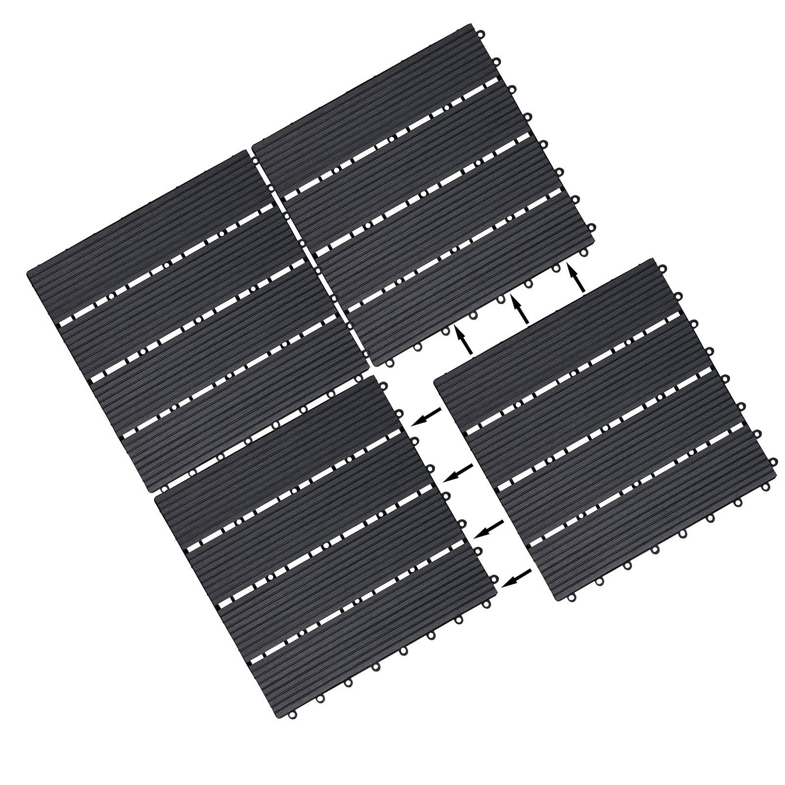 CASARIA® Set Baldosas Jardín Exterior WPC 30x30cm Losetas Madera Antideslizantes con Drenaje Suelo Terraza Balcón Sistema Click Aspecto Madera 4 Tablones Resistente a la Intemperie Antracita 1m²