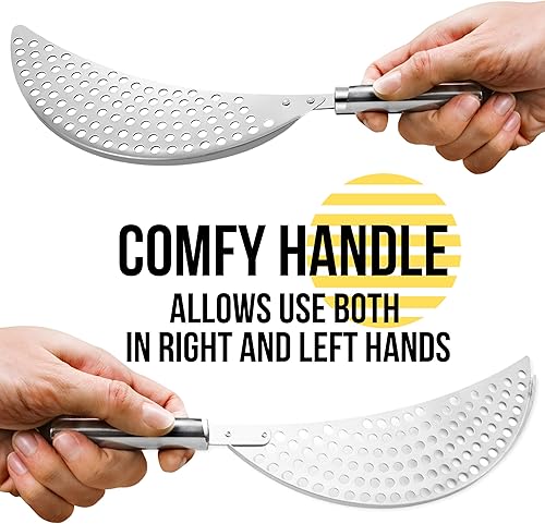 Miniatura 4 de Paquete de 2 coladores de olla con asa, colador de acero inoxidable de 10 pulgadas con mango de media luna, escurridor de olla de media luna,