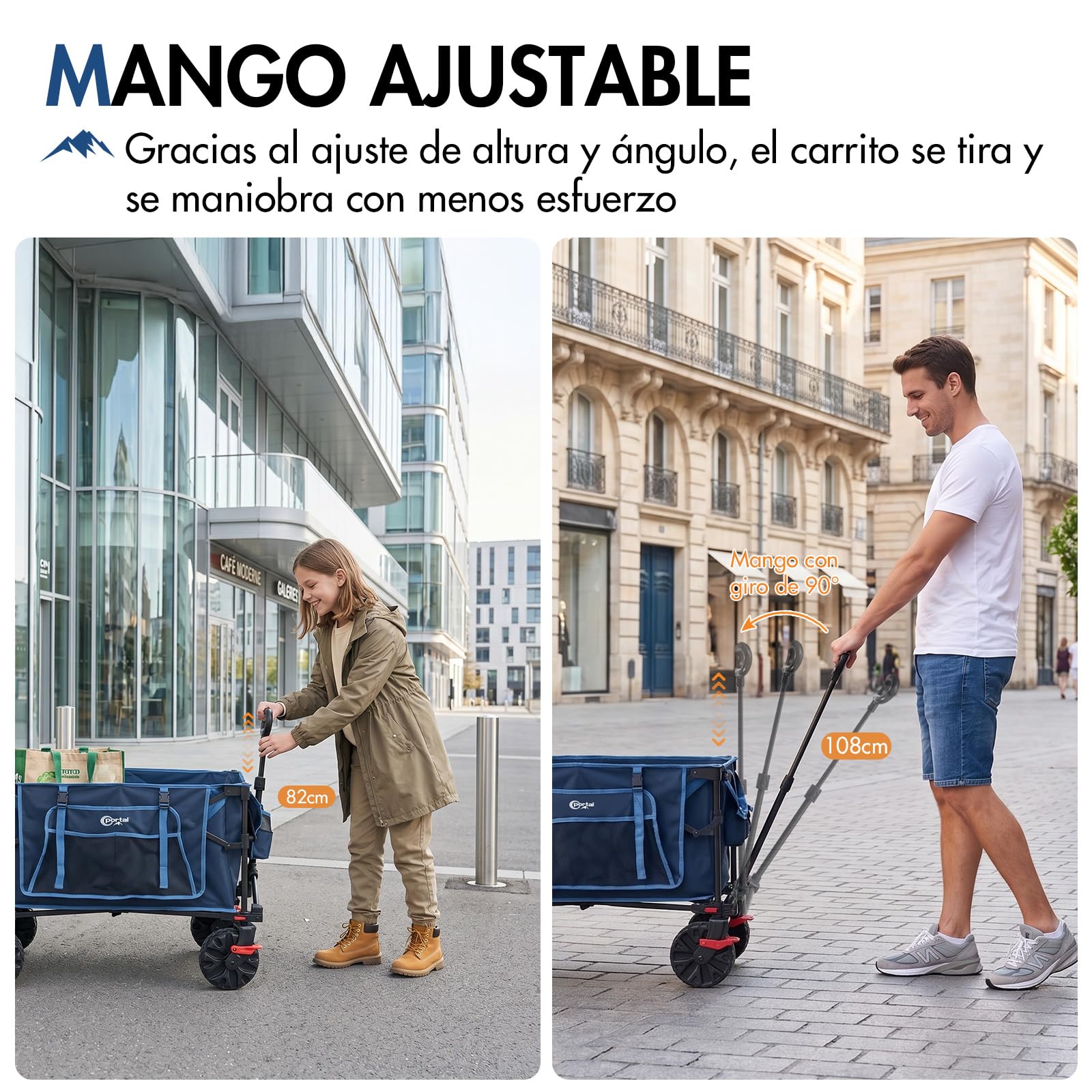 Portal Carro Playa Plegable XXL 400L – Carro Plegable de Playa con Ruedas Grandes y Portón Trasero Abatible, Capacidad 210 kg, con Freno – Vagón para Camping, Jardín y Festivales
