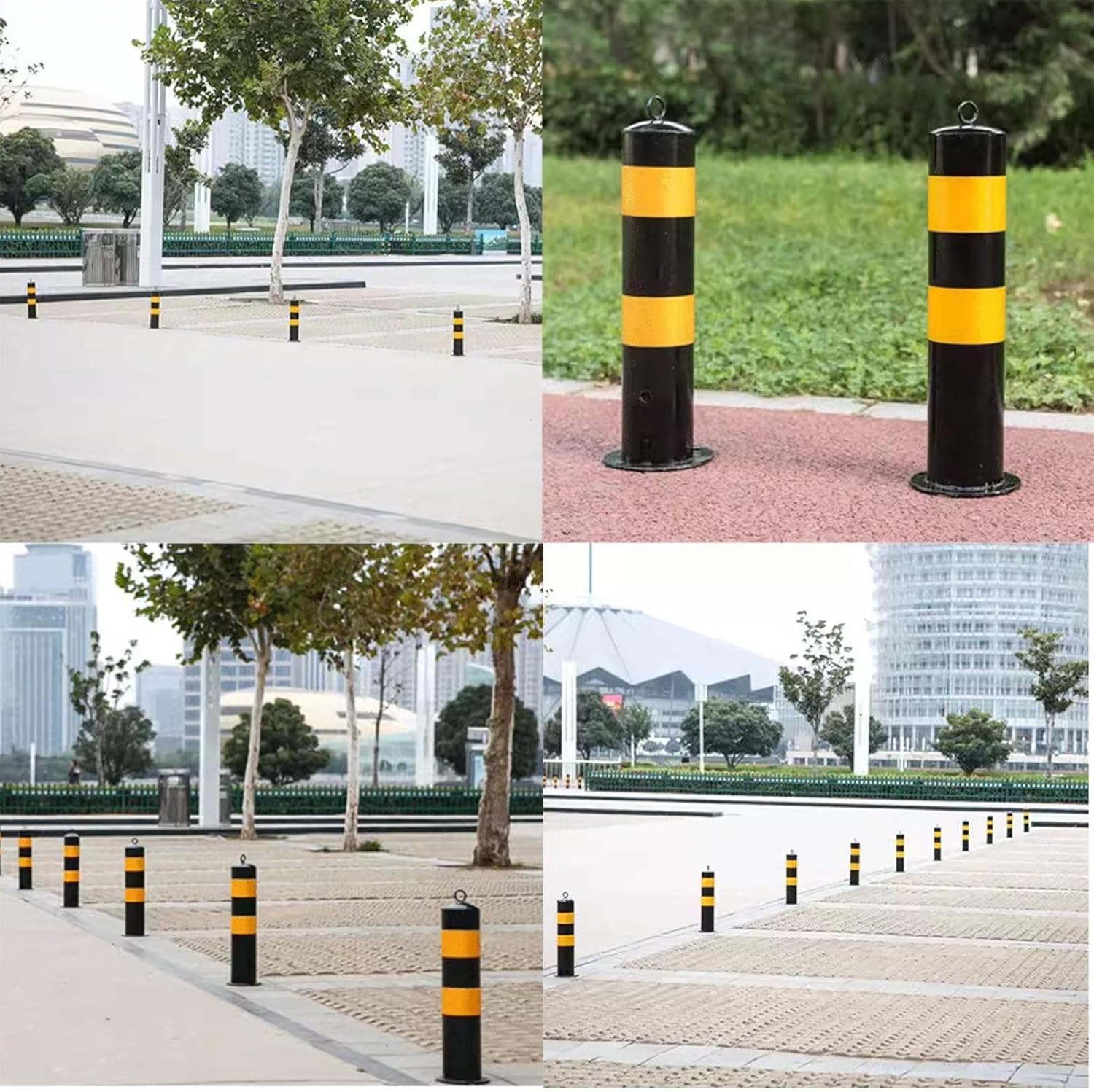 Cono canalizador de postes de señalización de tráfico, barrera de entrada para vehículos, bolardo de estacionamiento con cadena y cinta reflectante, poste de bolardo de s,4 Pcs-Height 65cm/25.6inch