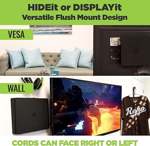 Vista 3 de HIDEit Mounts Paquete 4S Pro, soportes de pared para PS4 Slim y controlador, soportes de pared de acero para Playstation 4 Slim y un soporte