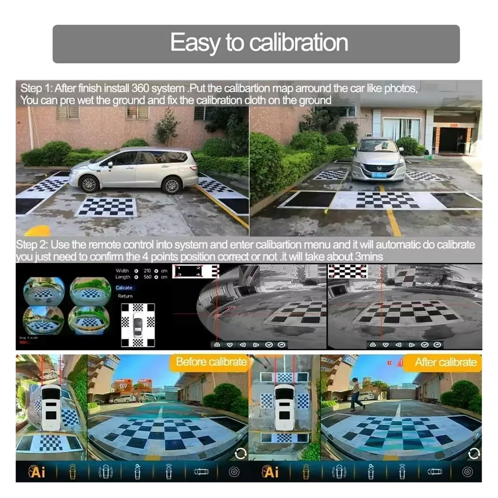 Rückkamera Für Android Radio Car 3D Ai 360 Surround View Vogelansicht Kamera Mit Kalibrierungstuch / 64G USB/Schocksensor Rückfahrkamera