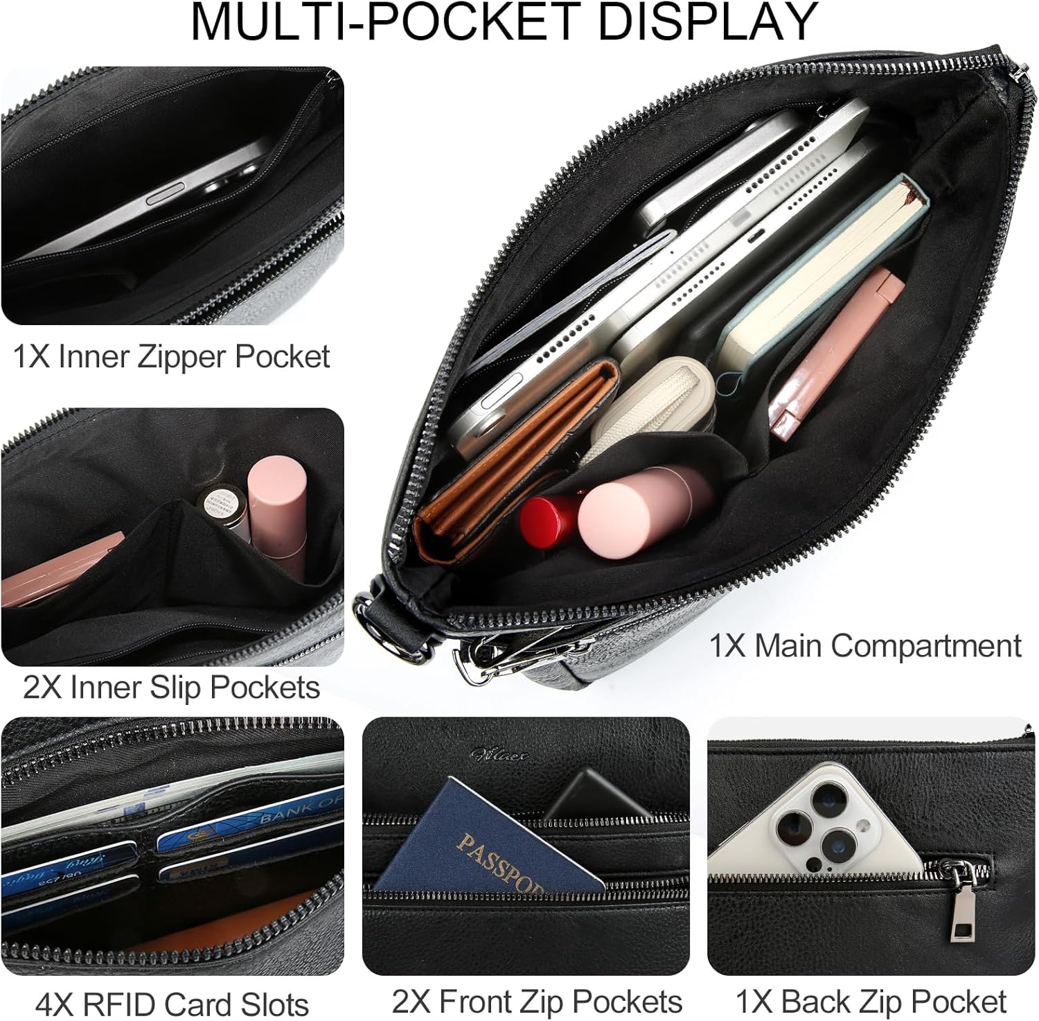 Leather Crossbody Bag for Women Anti Theft Shoulder Handbag Multi Pockets Wide Guitar Strap Tassel Trendy Travel - Image 4
