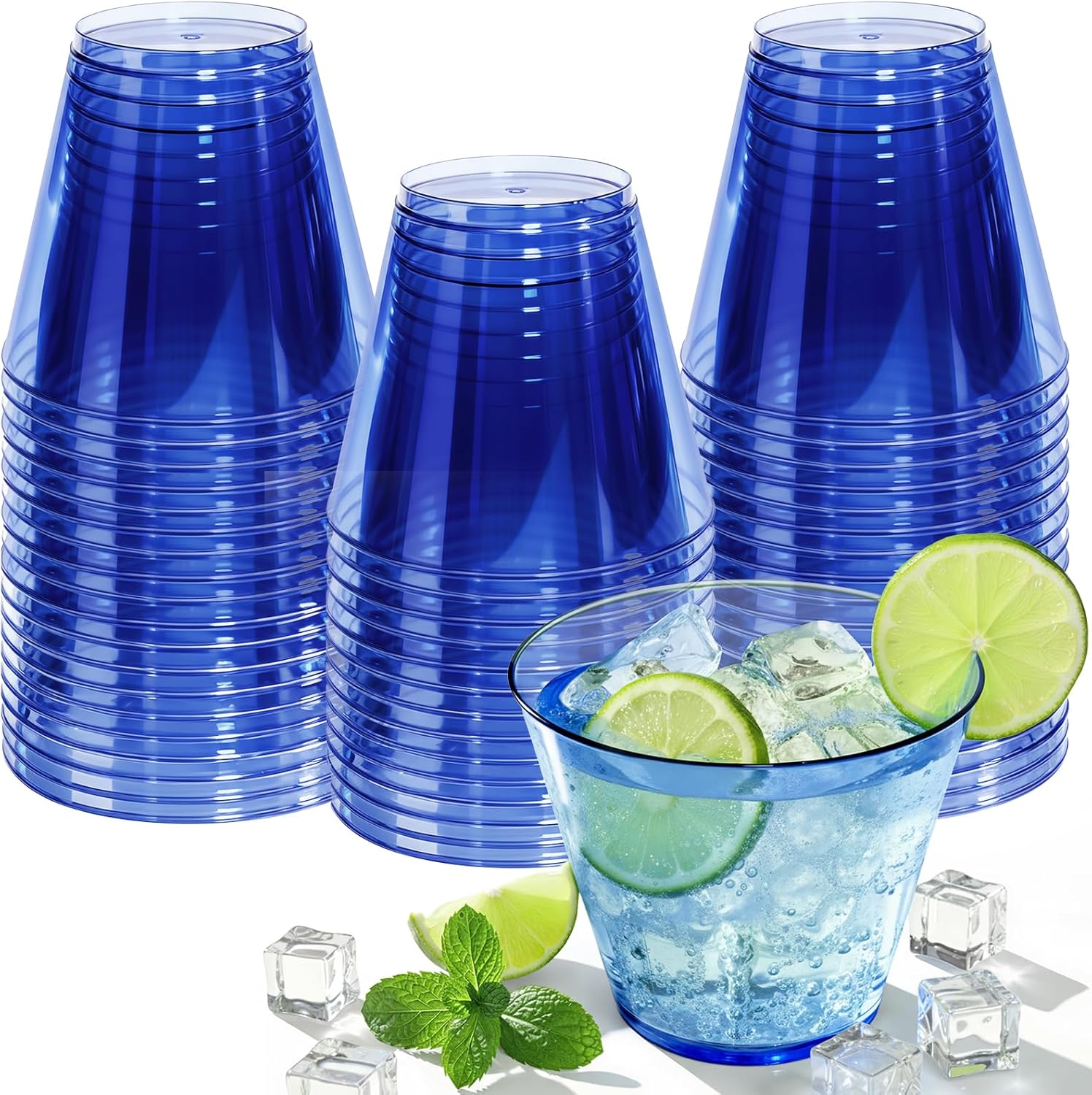 50 Pack Plastic Cups 9 oz Royal Blue Clear Plastic Cups for Cocktail Fancy Disposable Cup for Party Stemless Wine Glasses for Wedding Thanksgiving Christmas Party Graduation