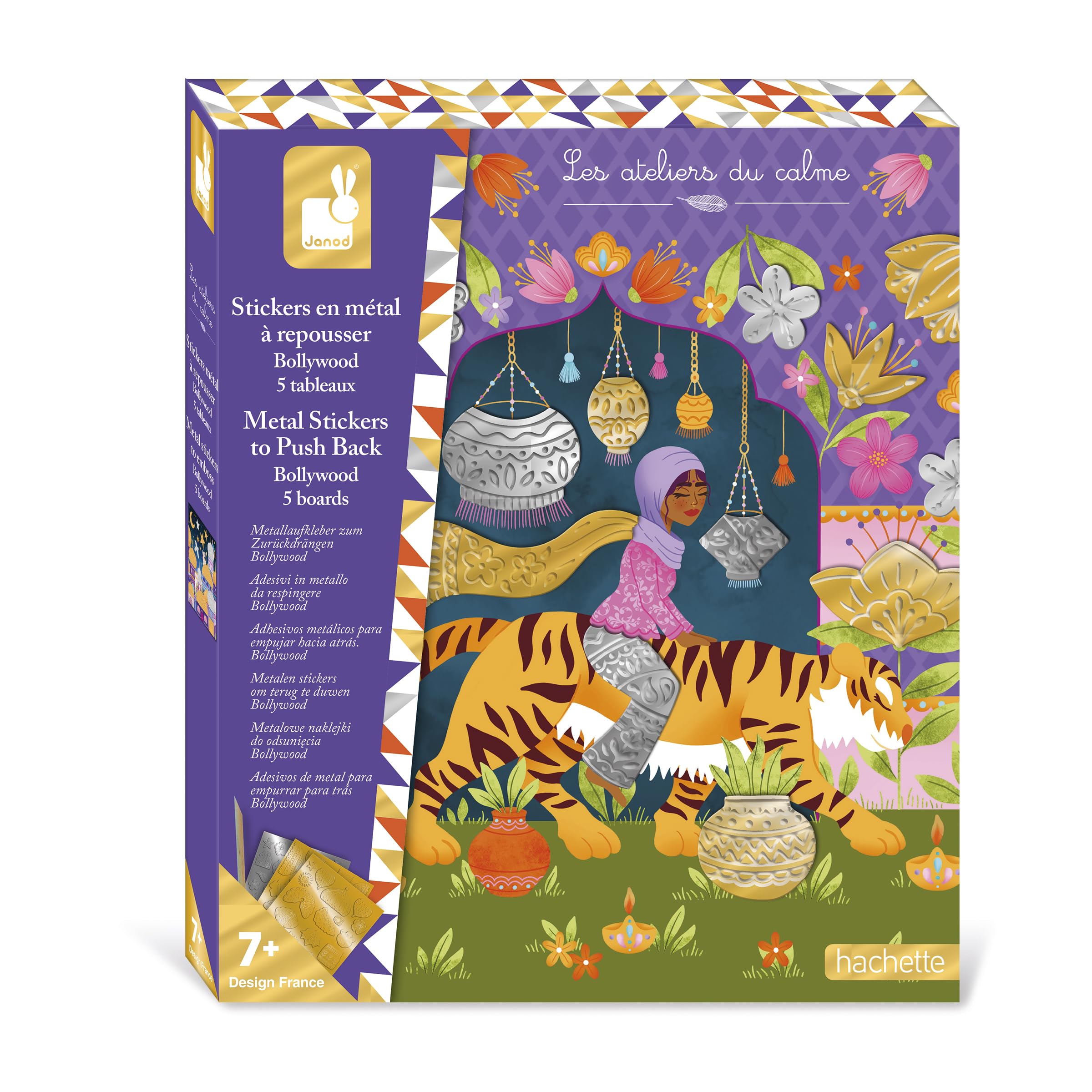 Janod - Metal Stickers - 5 Boards to Decorate - Bollywood Theme - Les Ateliers Du Calme - Children's Creative Leisure Kit - Dexterity and Concentration - From 7 Years - J09165