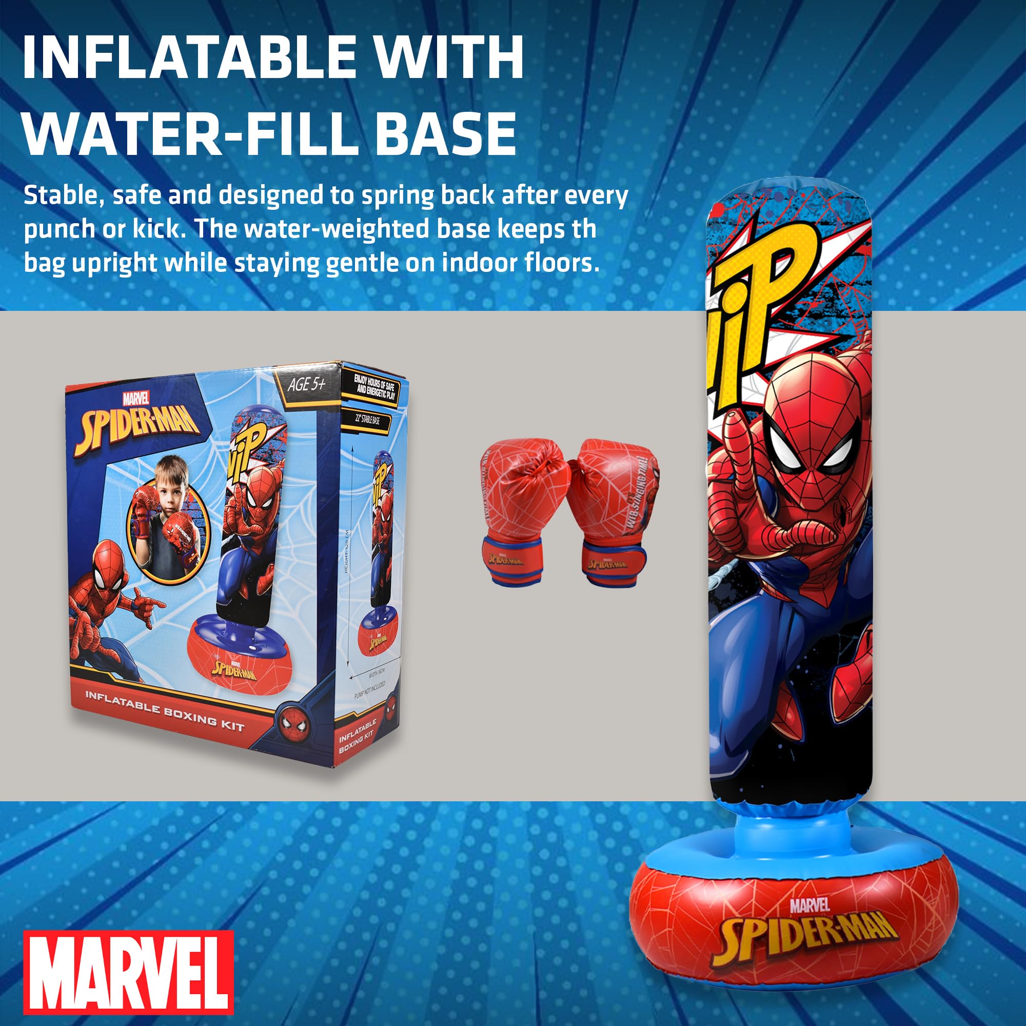 Hy-Pro Bolsa de Boxeo Inflable con Guantes de Boxeo con Licencia Oficial de Spiderman, Bolsa de Boxeo para niños, Juguetes y Regalos de Spiderman, 5+