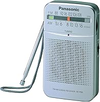 Panasonic RF-P50D Pocket AM/FM Radio - Compact Silver Portable with LED Tuning Indicator & Large Speaker