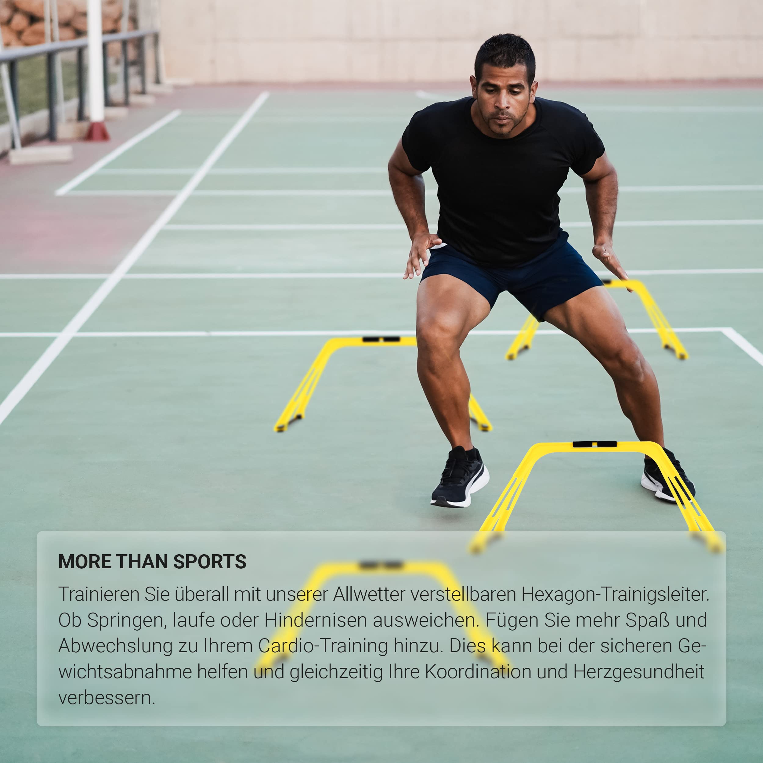 MSPORTS Koordinationsleiter Premium Multifunktional, 6X Hexagon-Elemente als Agility-Leiter u. Hürden kombinierbar Trainingsleiter Fußball Koordinationstraining Leiter
