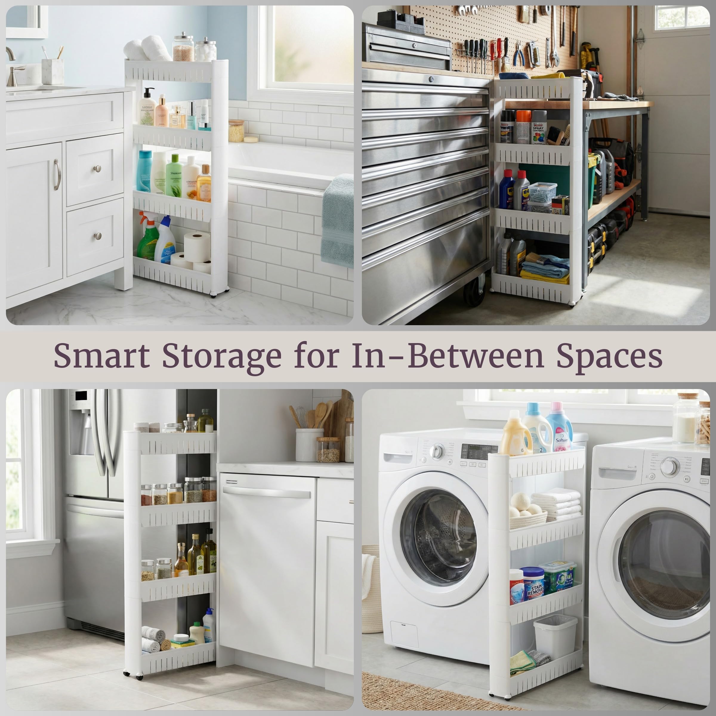 Everyday Home - Organizador de Almacenamiento de 4 Niveles, Estanterias Almacenaje, Carrito de Plástico con Ruedas para Oficina, Dormitorio, Baño y Lavandería (Blanco)