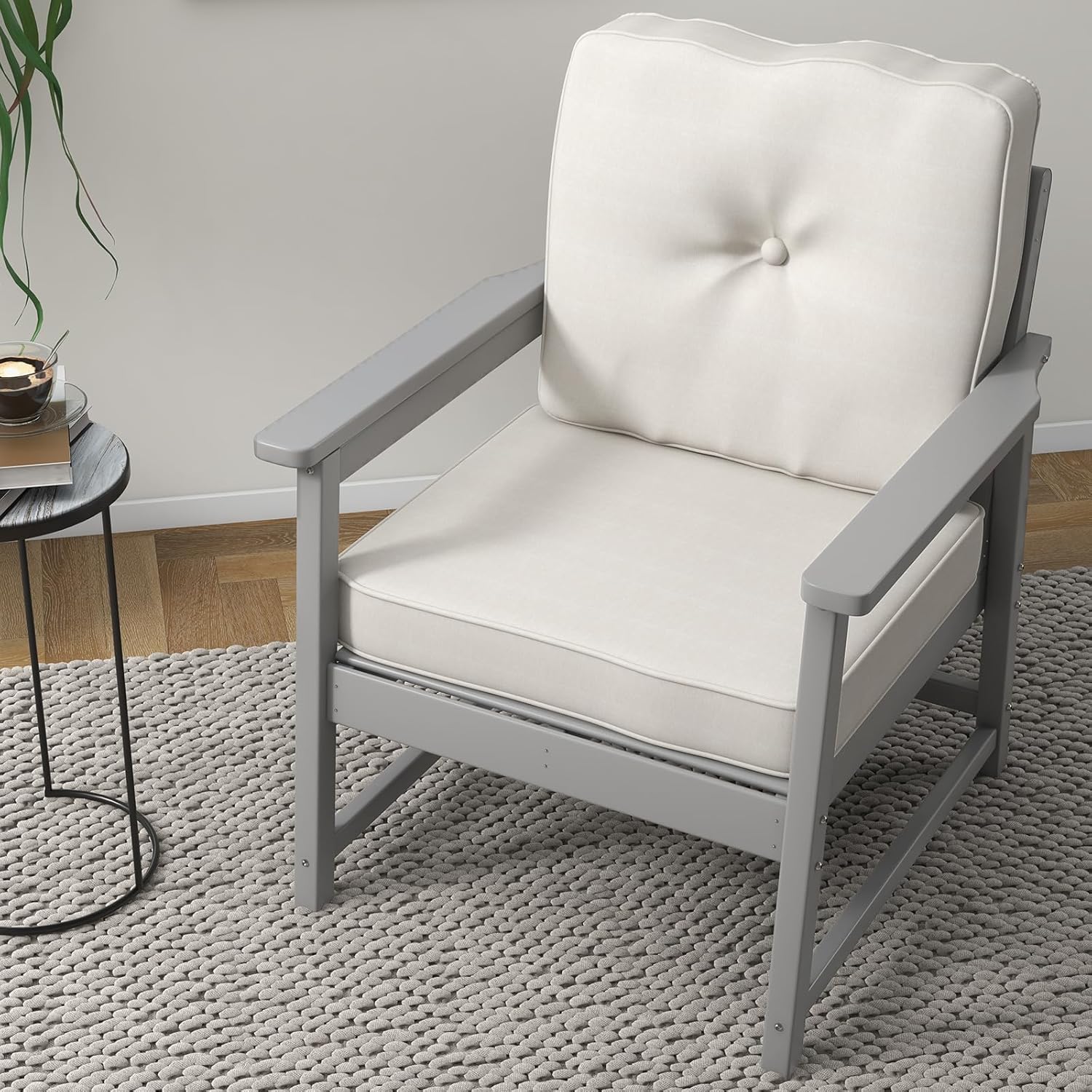 Gyabnw PHO_0XOY Club Thick Foam Cushions, Outdoor Dining Chair for Patio, Backyard, Balcony, Porch, Grey