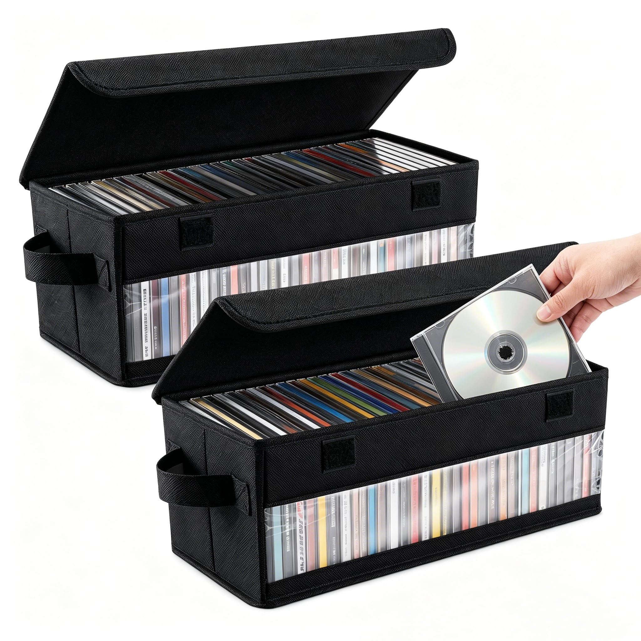 Set di 2 scatole per CD con coperchio, 35 x 15 x 14 cm, 2 scatole per CD per contenere 35 CD in scatole per gioielli, 70 CD in scatole sottili e 180