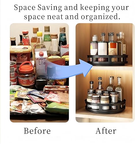 Miniatura 4 de Zerodis Organizador Lazy Susan giratorio de 360 grados, plato giratorio de almacenamiento de acero al carbono para armario de cocina, despensa y