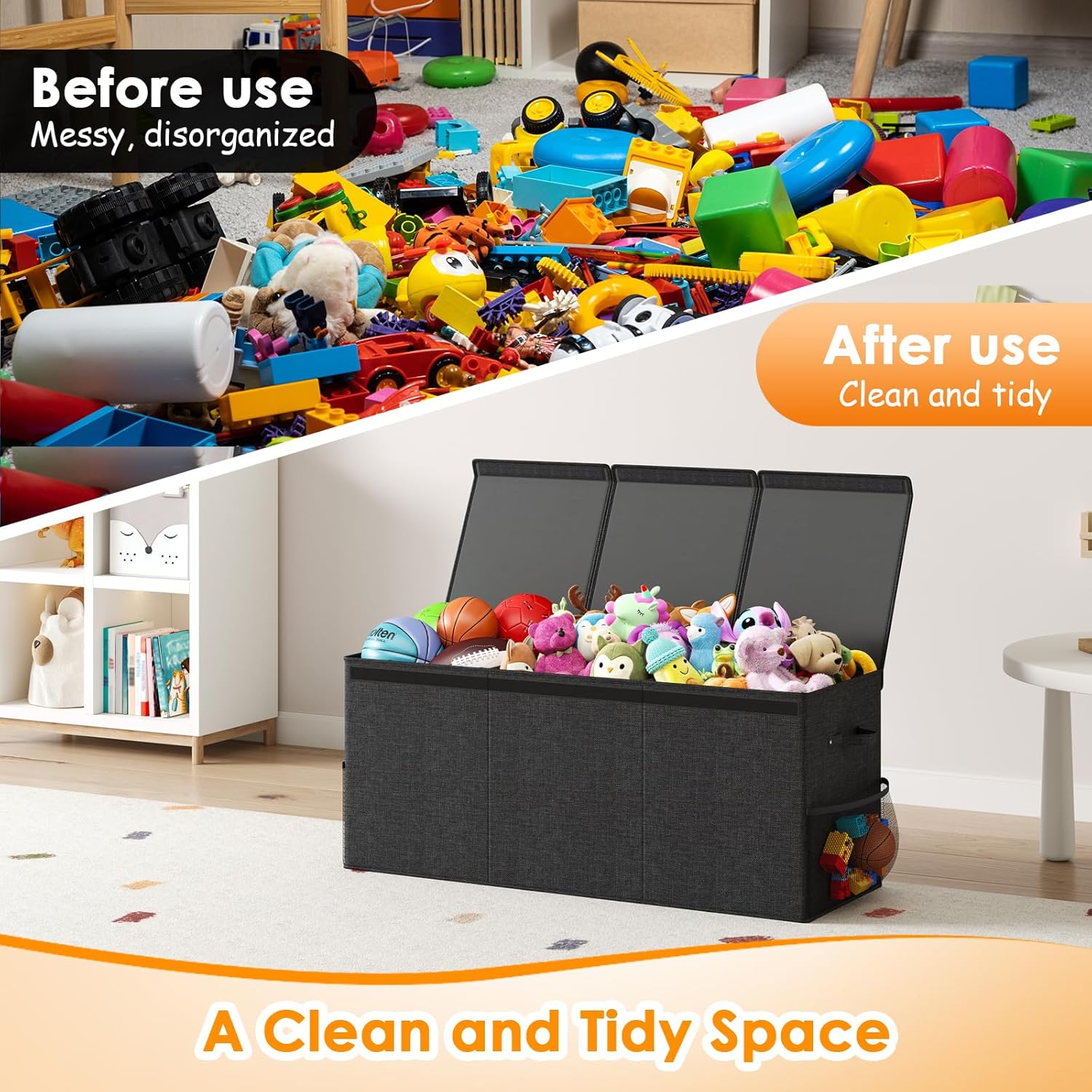 Extra Large Toy Box Chest with Lid, Kids Toy Storage Organizer for Boys Girls, Big Toy Bin Basket Extra Large Toy Storage Box for Living Room Playroom Nursery (40" x14" x16")