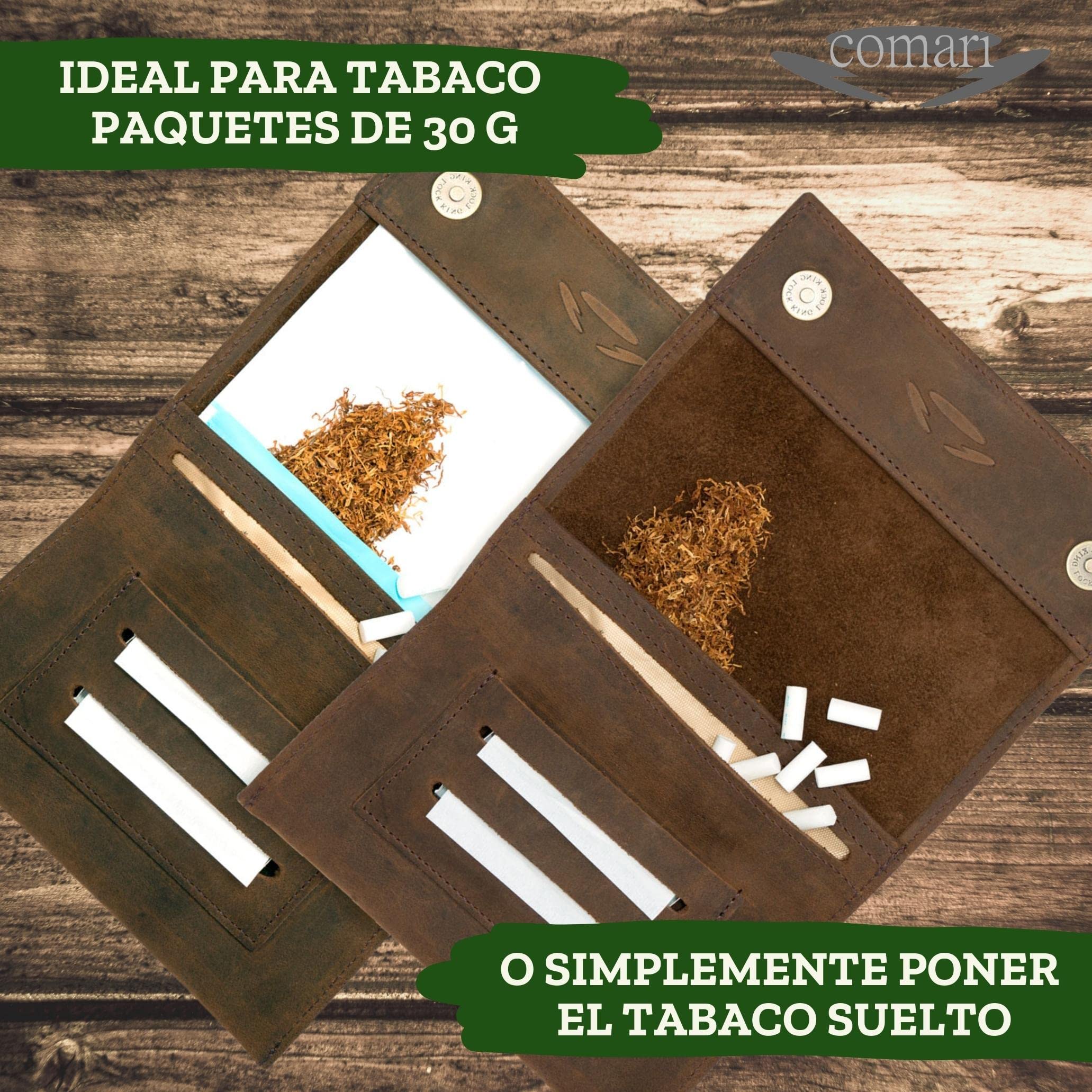Premium Pitillera Tabaco de Liar Cuero, Bolsa de tabaco con Botones Magnéticos, Papel de Doble Fila y Filtros, Tabaquera Hecha a Mano (Marrón Vintage)