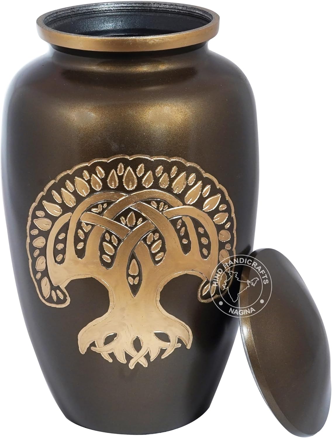 Tree of Life Engraved Cremation Urn for Human Ashes Adult - Handcrafted Funeral Urn for Ashes - Large - 6.55'' x 6.5'' x 11'' - 200lbs or 91kg - Bag Included (Copper 1)