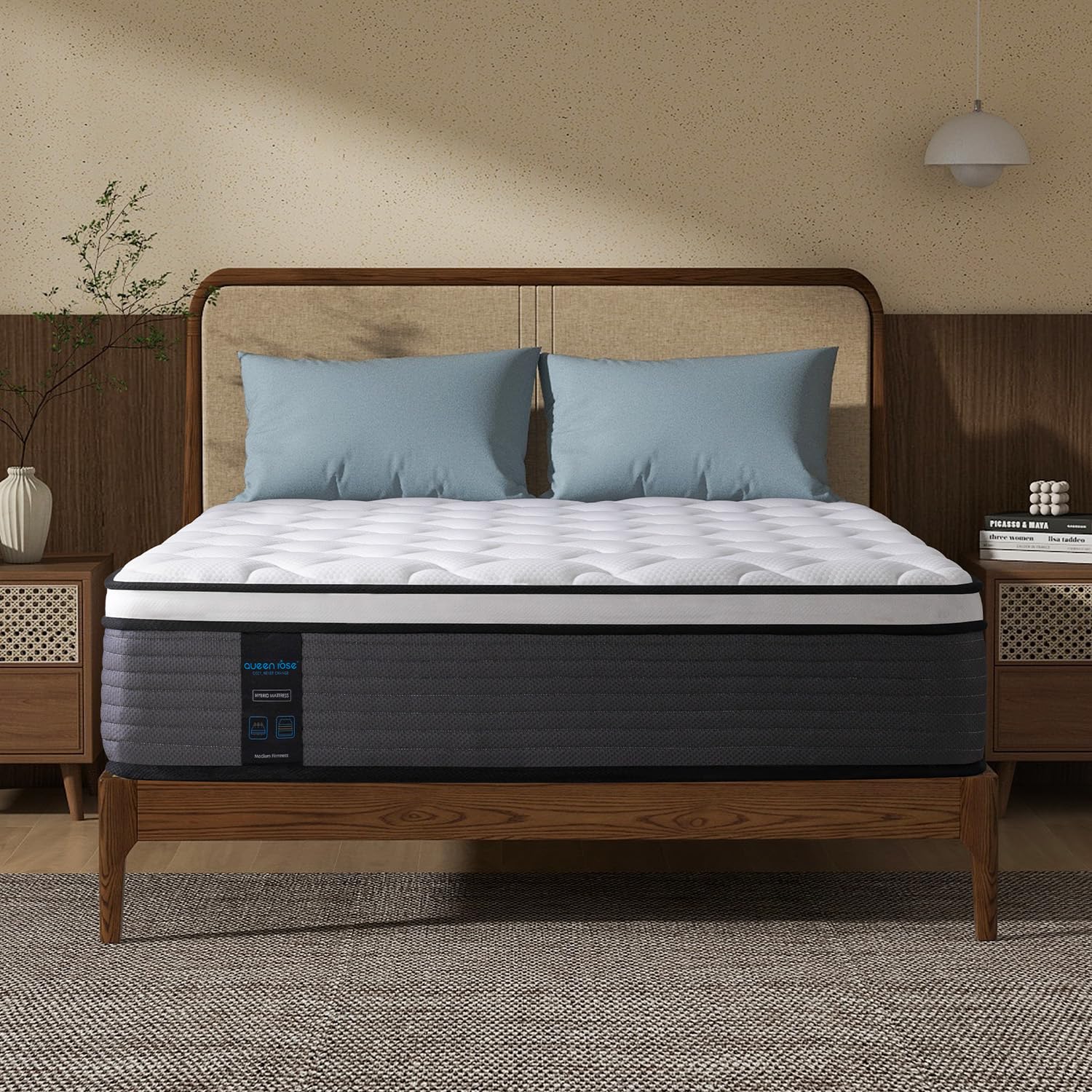 QUEEN ROSE Twin Size Mattress, 10 Inch Firm Hybrid Mattress in a Box with Extra Lumbar Support, Enhance Edge Support for Pain Relief, Cool Sleep Twin