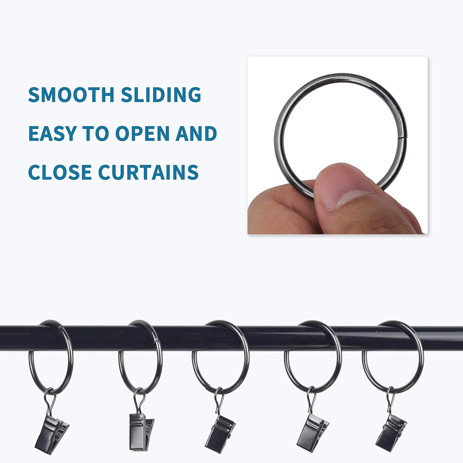 46 Pack Curtain Ring with Clips Decorative Drapery Window Ring with Hooks Strong Clip Ring for Curtain Panel Compatible with up to 5/8 inch Drapery Rod Gunmetal Color: Kitchen & Dining