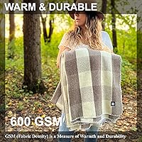 Vista 3 de EKTOS 90% Wool Plaid Blanket, 90" x 66", Fire Pit Blankets, Camping Blankets for Cold Weather (Brown)