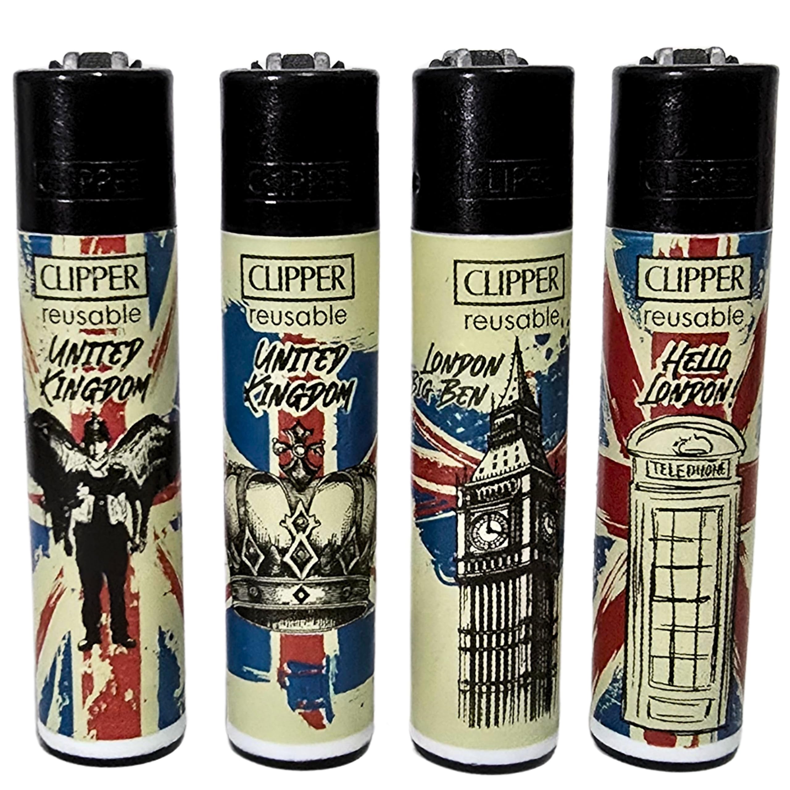 Zactly - 4 x Clipper Lighter Set LONDON 40 Rare Design Gas Refillable Standard Size Lighters Replaceable Flint - Limited Edition