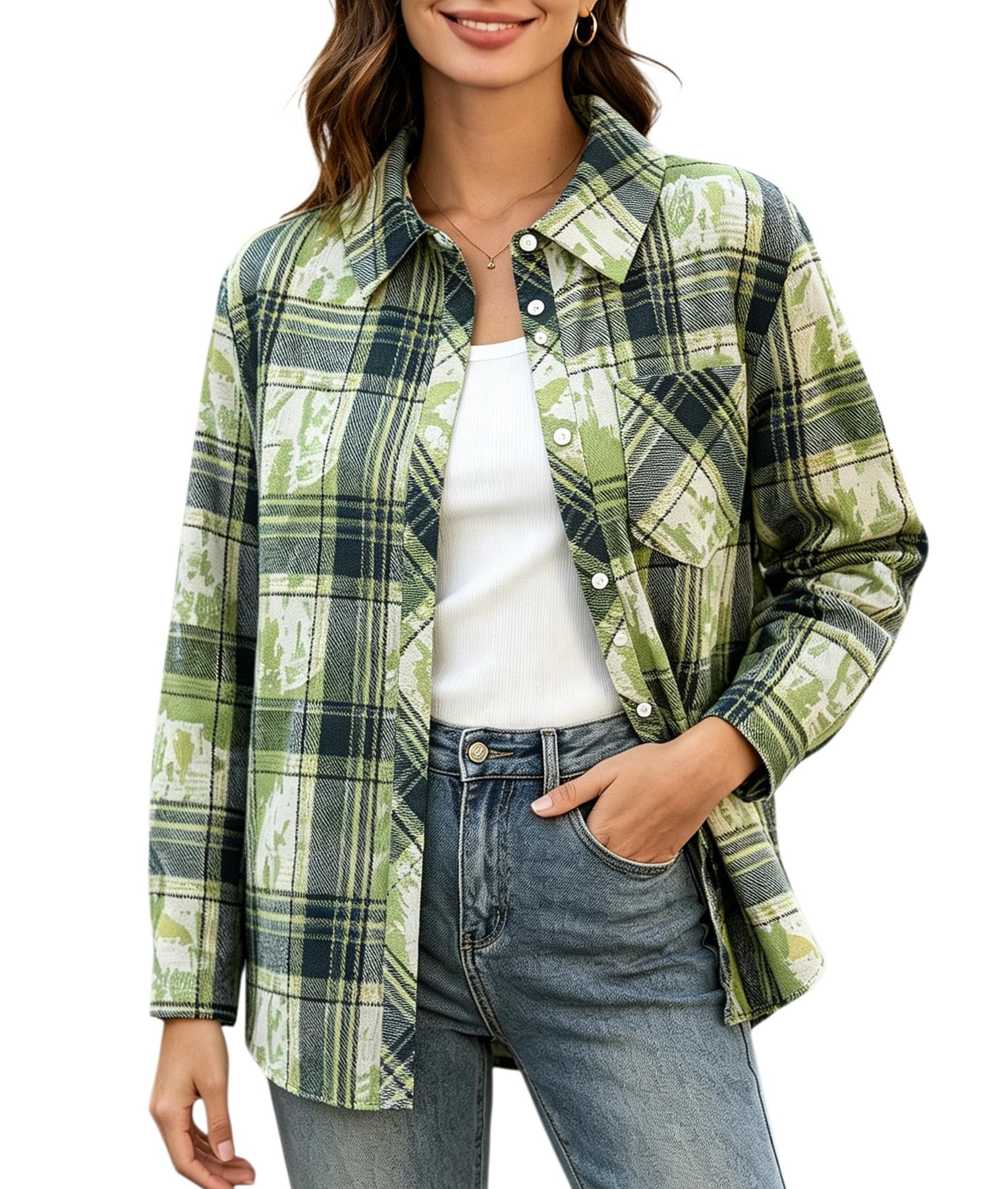 SANGTREE Womens and Girls Long Sleeve Flannel Shirt Plaid Button Down Shirt