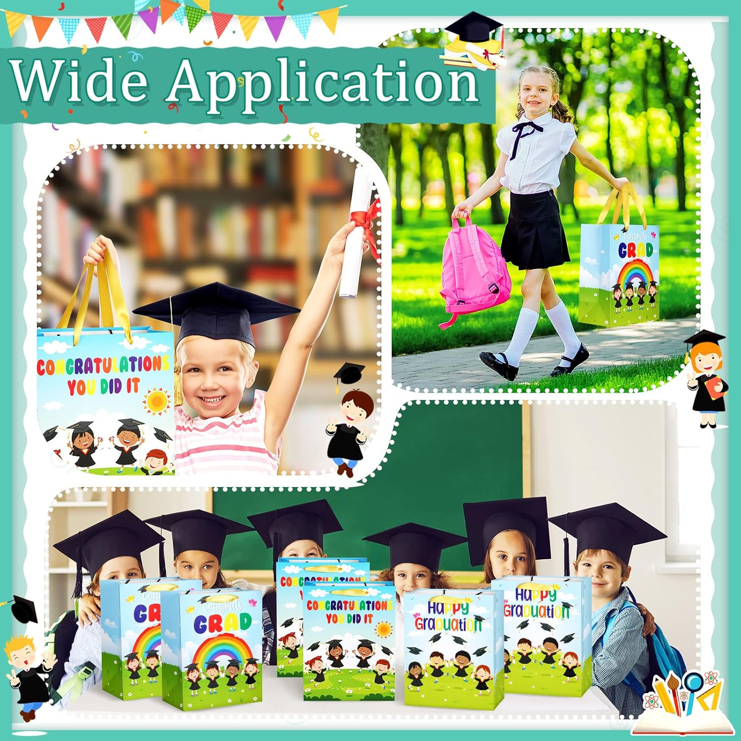Chunful 15 Pcs Preschool Graduation Gift Bag with Handle and Tissue Paper 11.5 x 5 x 9 Inches Kindergarten Gift Bag for Pre-k Graduation Supplies Gifts