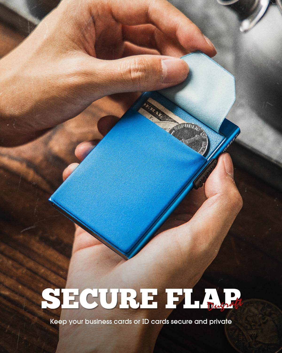 DUGRAFT Porta Carte con Tasca per Soldi, Minimalista da Uomo Sottile in Alluminio Metallo Pop-Up Portafoglio con Confezione Regalo, Contiene 5 Carte e Contanti