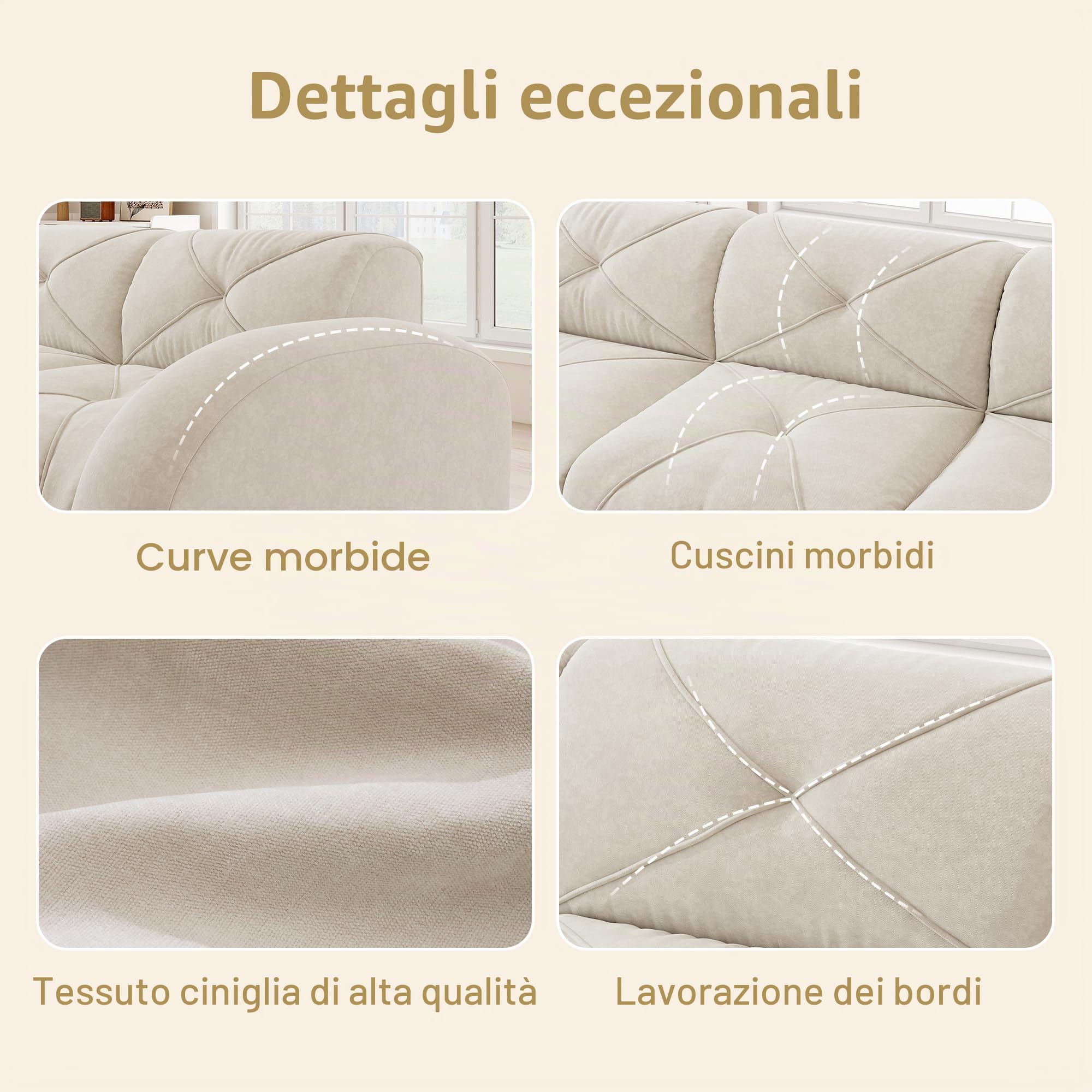 Poltrona a L, divano modulare, divano combinato a tre posti, adatto per soggiorno, fondo antiscivolo, nessun montaggio richiesto, divano modulare con poggiapiedi (bianco)