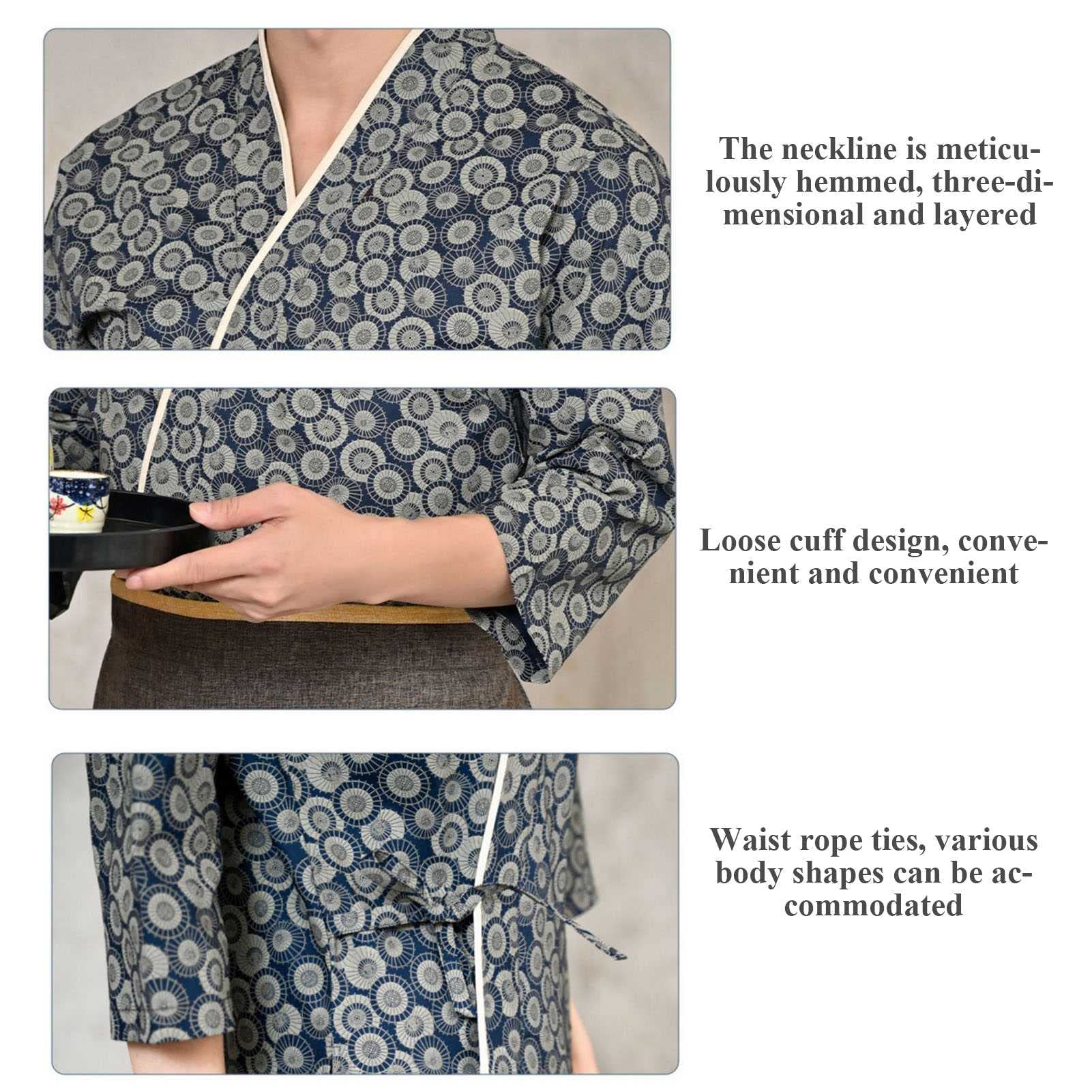 Chaqueta Hostelería Unisex de Estilo Japonés, Respirable Uniforme de Trabajo de Cocinero para Sushi, Izakaya, Yakiniku