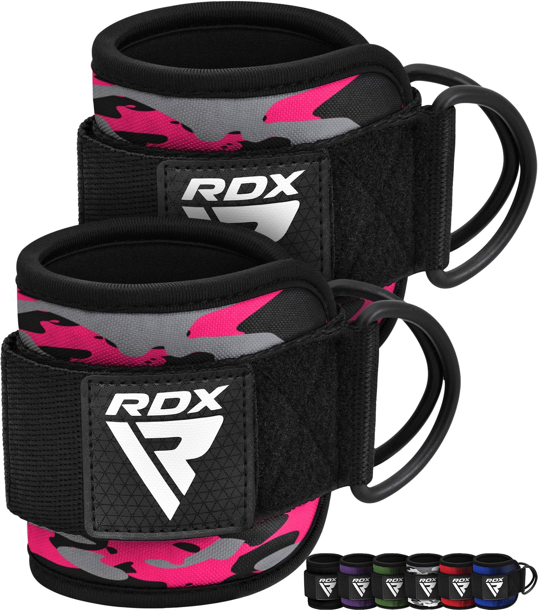 RDX Fußschlaufen Kabelzug Gepolstert, 7MM Neoprenstütze 10”x4”, Ankle Straps, Handgelenk wickelt Mit 2 D-Ring für Cable Machine Fitness Training Fußmanschetten Gym Gesäß Beintraining, Frauen Männer