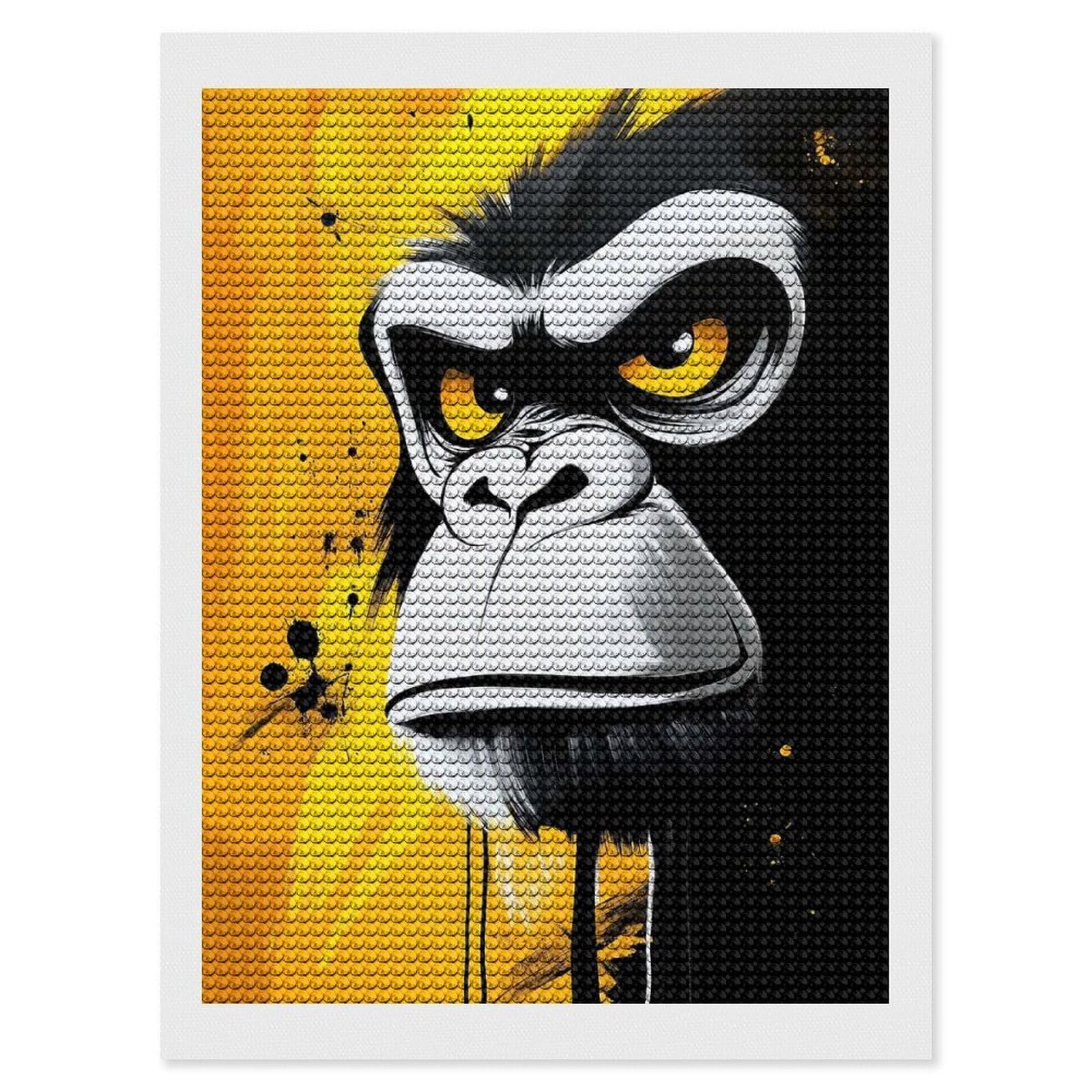 Junmoney Angry Gorilla Portrait Diamond Art Kit 12"x16", Neat Printed Canvas, Finish and Display, Relaxing DIY Hobby, Living Room Decor
