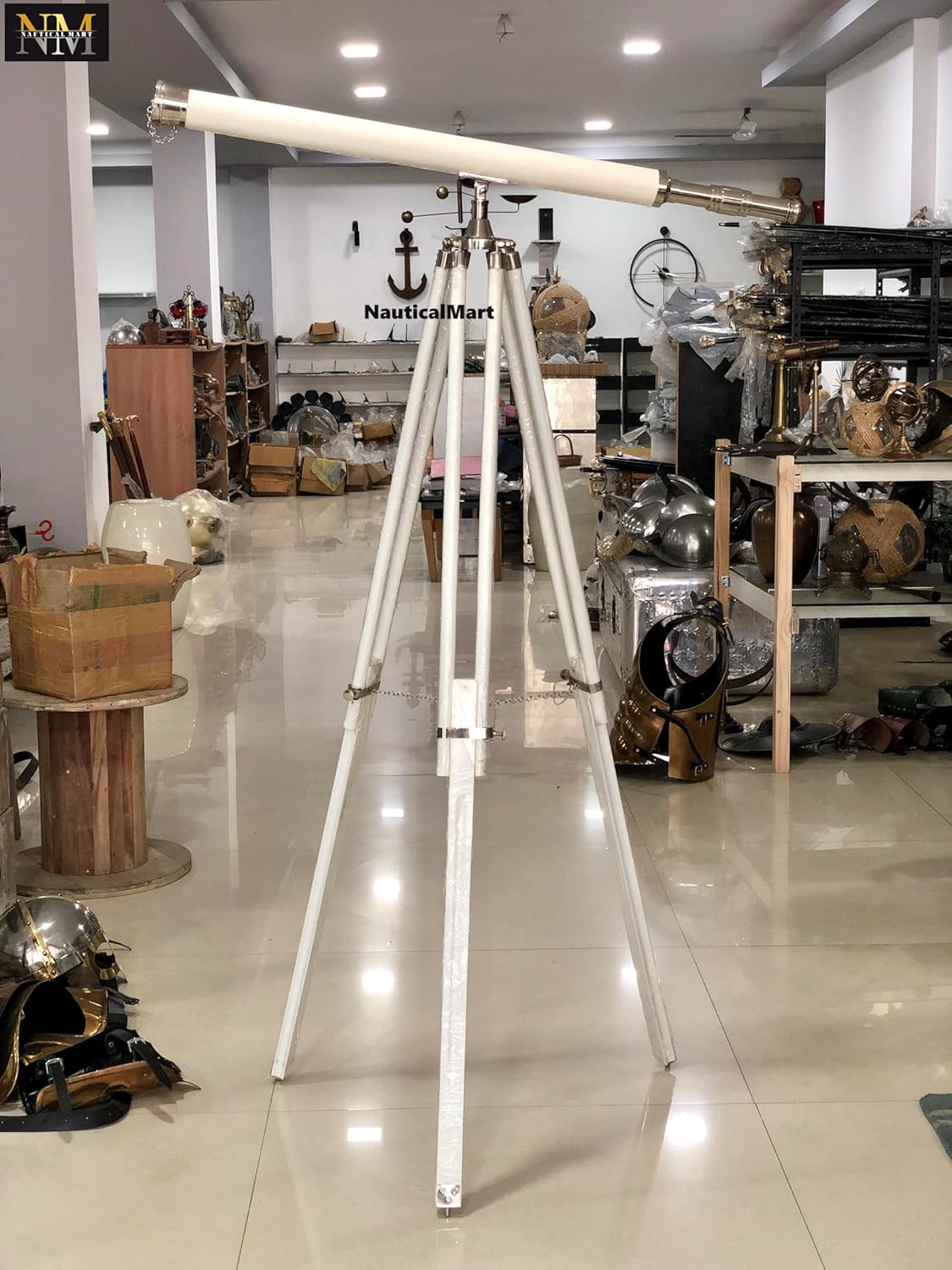 Nauticalmart Floor Standing Chrome with White Leather Harbor Master Telescope 60" - Telescope by NauticalMart