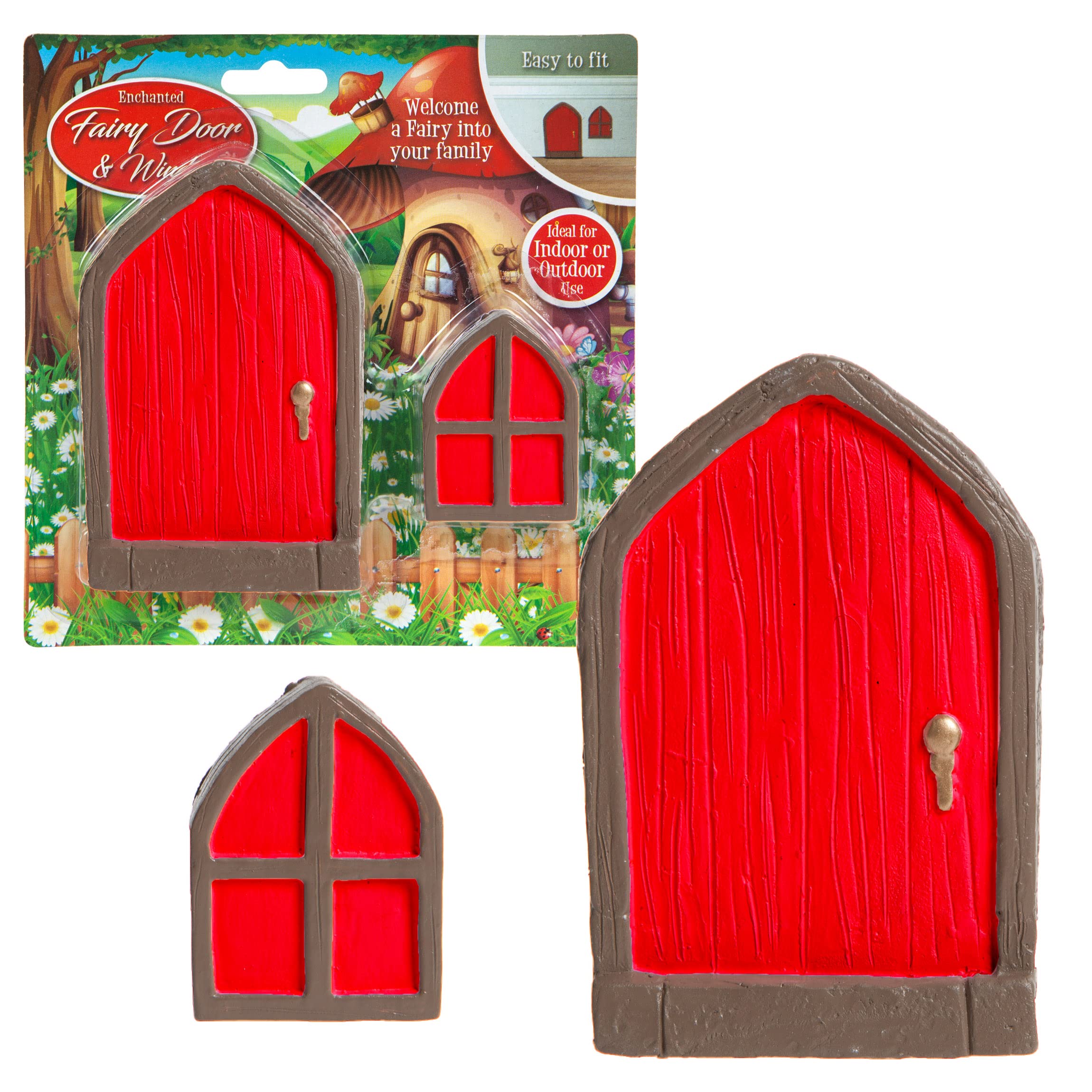 VFM - Fairy Sized Red Door & Window - Magical Highly Detailed Indoor & Outdoor Miniature Set - Create An Enchanted Gnome Garden Or Christmas Elf Scene