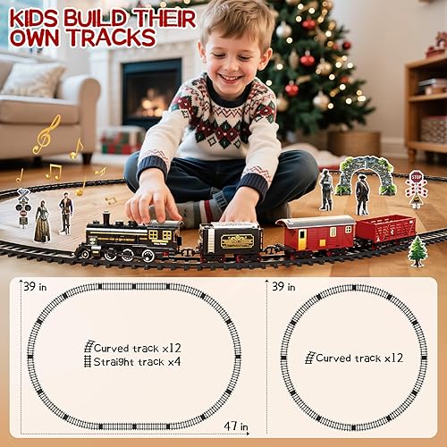 Miniatura 7 de Juego de tren para niños pequeños de 3 a 4 años, trenes de aleación eléctrica con pista, luz, sonido y escena, juegos de tren de Navidad para