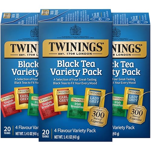 Twinings Té negro paquete variado de muestras de té negro con cuatro sabores té Earl Grey té de desayuno inglés té gris Lady y té de desayuno