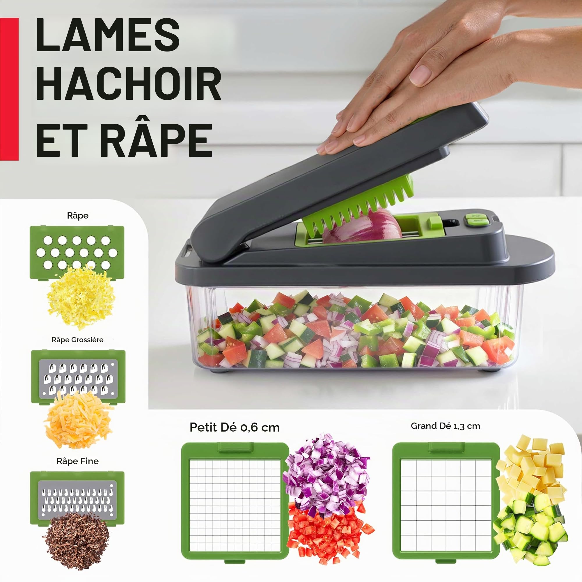 MUELLER HOME Pro-Series Hachoir à légumes 10 en 1 avec récipient 8 lames