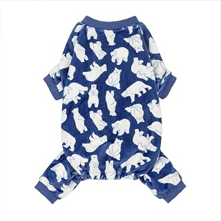 Fitwarm Polar Bear Dog Pajamas, Dog Clothes for Small Dogs Girl Boy, Pet Onesie with Feet, Cat Outfit, Lightweight Velvet, Royal Blue, White, XS