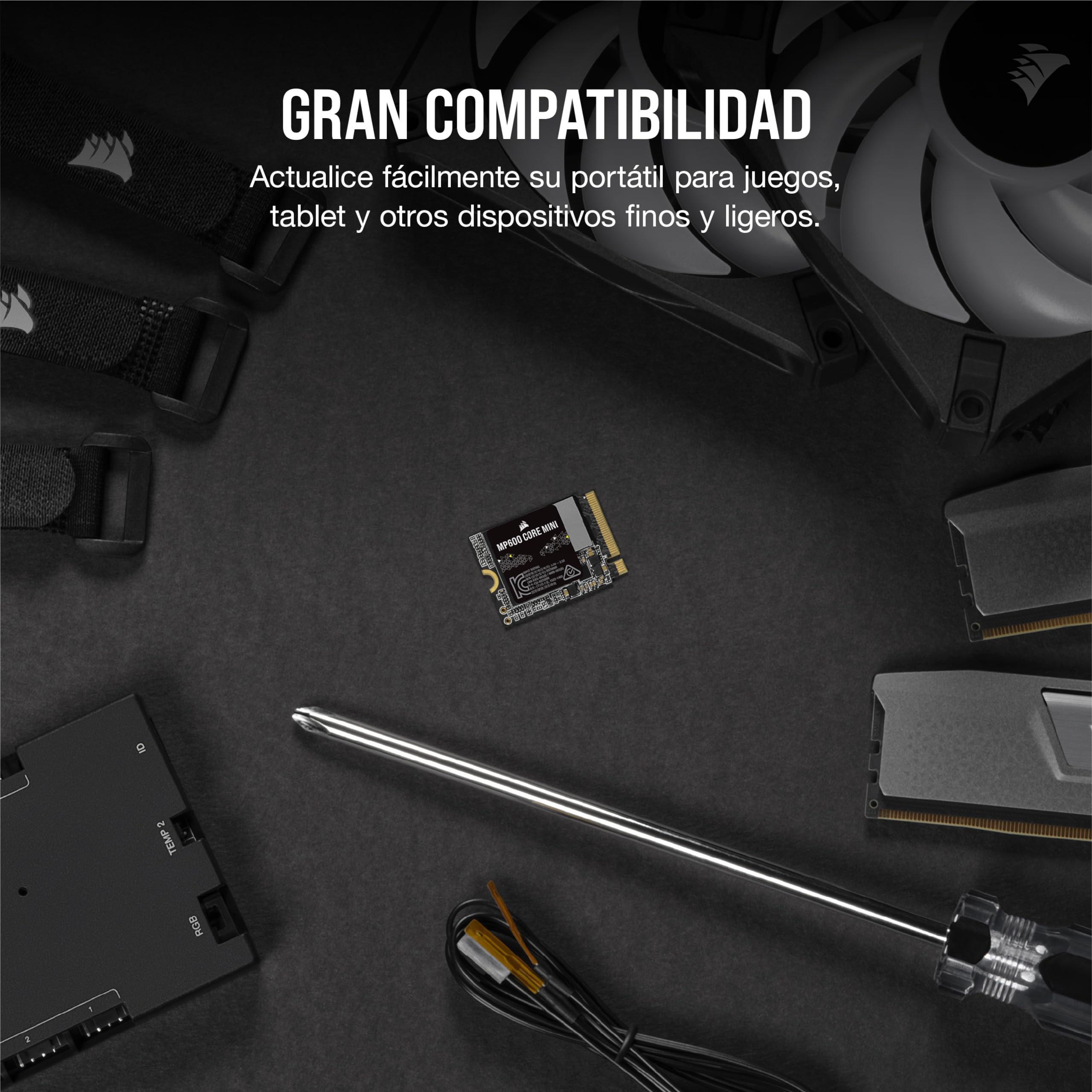 Corsair MP600 Core Mini 2TB M.2 NVMe PCIe x4 Gen4 2 SSD – M.2 2230 – hasta 5.000 MB/s de Lectura Secuencial – Alta Densidad QLC NAND – Ideal para Steam Deck, ASUS ROG Ally – Negro