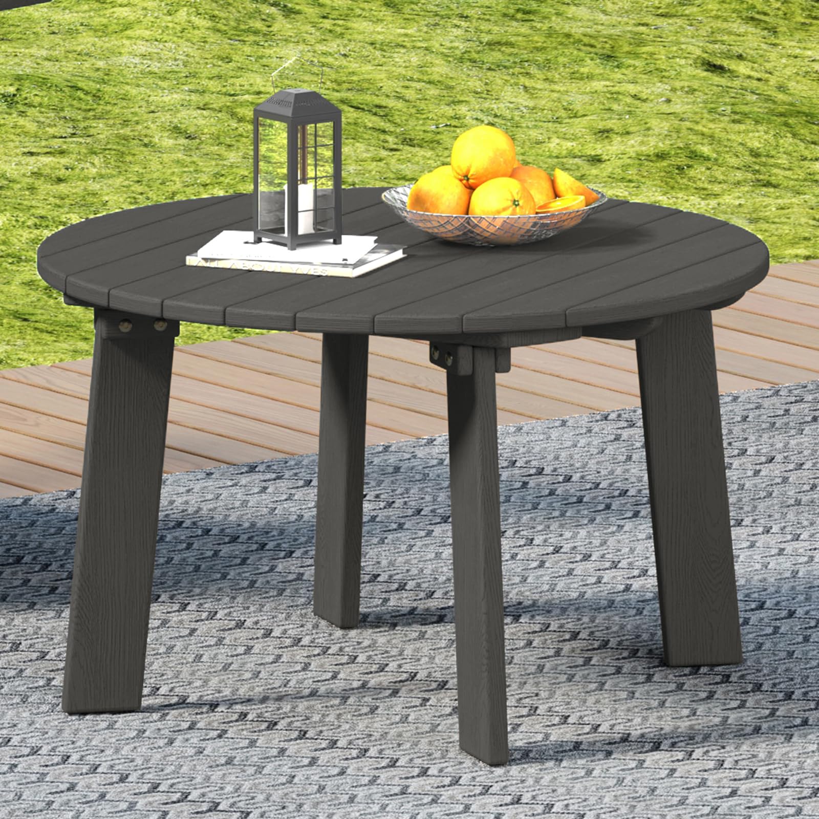 MINPINSER Outdoor Round Coffee Table, Adirondack Patio Coffee Table, Outdoor Large Side Table for Balcony Lawn (Grey)