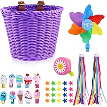 Kids Bike Basket, Detachable Bike Basket for Girls with Colorful Bicycle Streamers, Bicycle Bell, Windmill, Wheel Beads