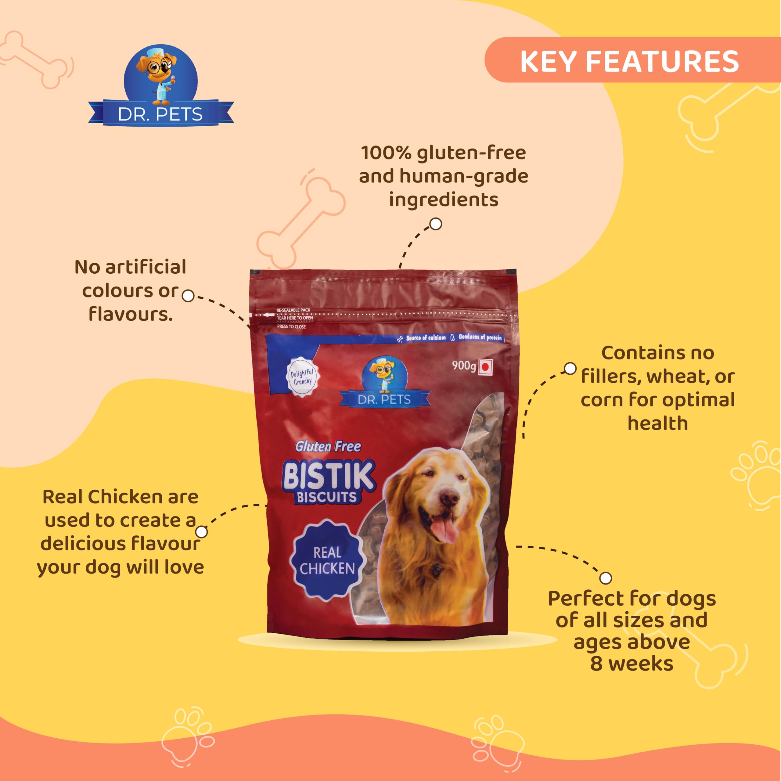Dr.Pets Bistik Dog Food Treat - Dog Biscuits for Adult Dog & Puppy, Gluten Free Healthy Treats with Fresh & Natural Ingredients, Real Chicken & Chicken Liver Flavor 900g Each (Combo Pack)