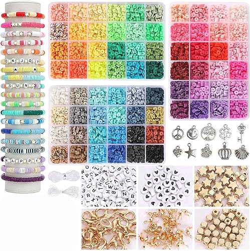 Miniatura 3 de FUB 9000 cuentas de arcilla de 72 colores para hacer pulseras, kit de fabricación de pulseras para niñas de 8 a 12 años, cuentas de polímero Heishi,