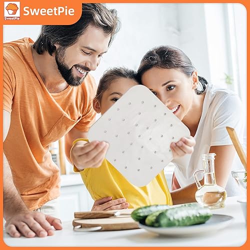 Miniatura 7 de Forro de papel desechable para freidora de aire, 100 piezas de papel pergamino perforado cuadrado de 9 pulgadas, papel de vapor, resistente a altas