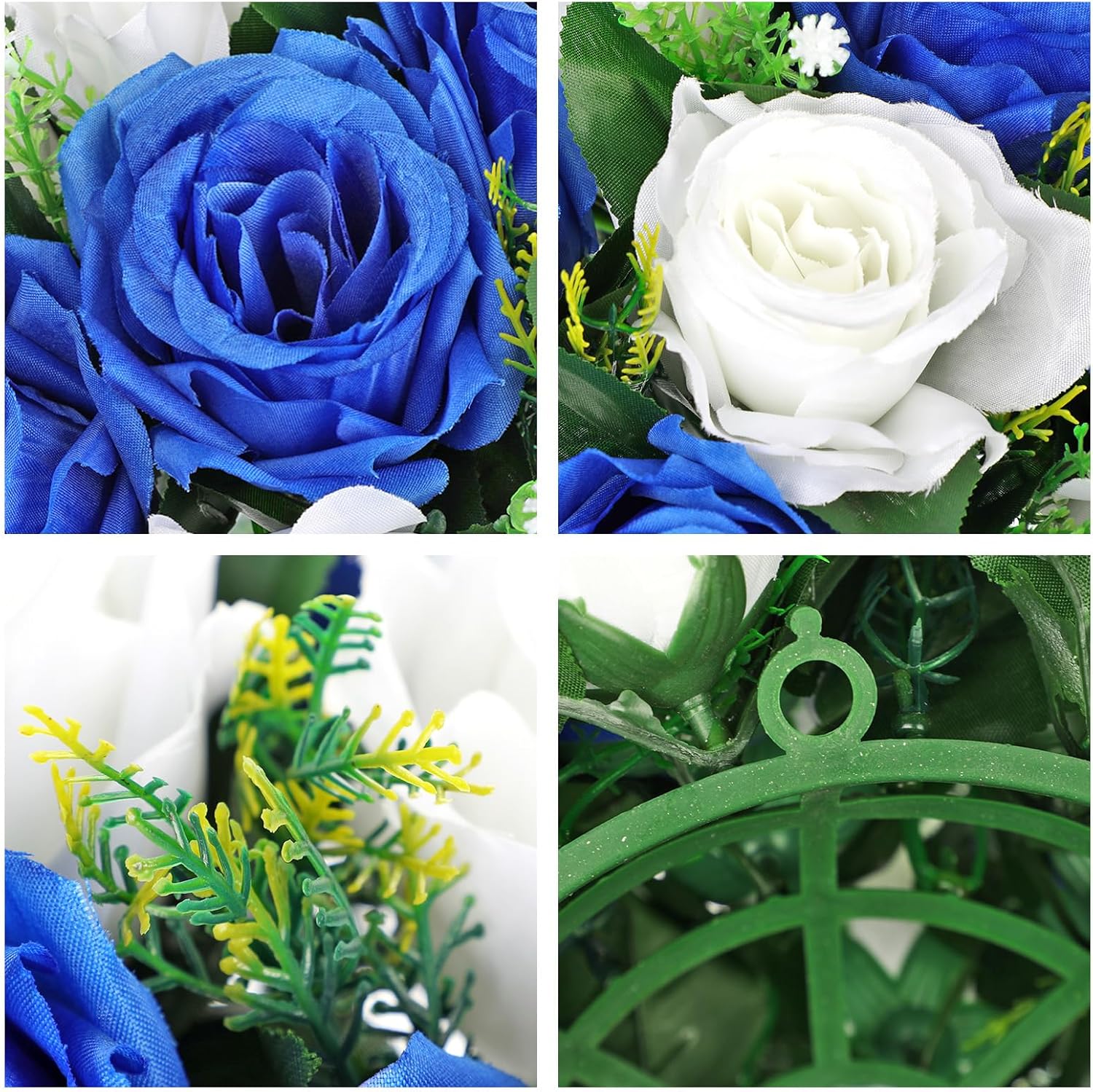 Briful Artificial Flower Balls for Tables Centerpieces – 2PCS 8.6" Silk Rose Floral Arrangement with Plastic Base Fake Floral Bouquet for Wedding Parties Baby Showers DIY Event Home Decor(Blue White)