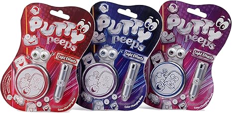 Putty Peeps UV Light Effects Color Change - Sensory Toy Set for Kids Changes Color with Included UV Light and in Direct Sunlight (A1901, 1 Blue, 1 Purple and 1 Red, 3, A1901)